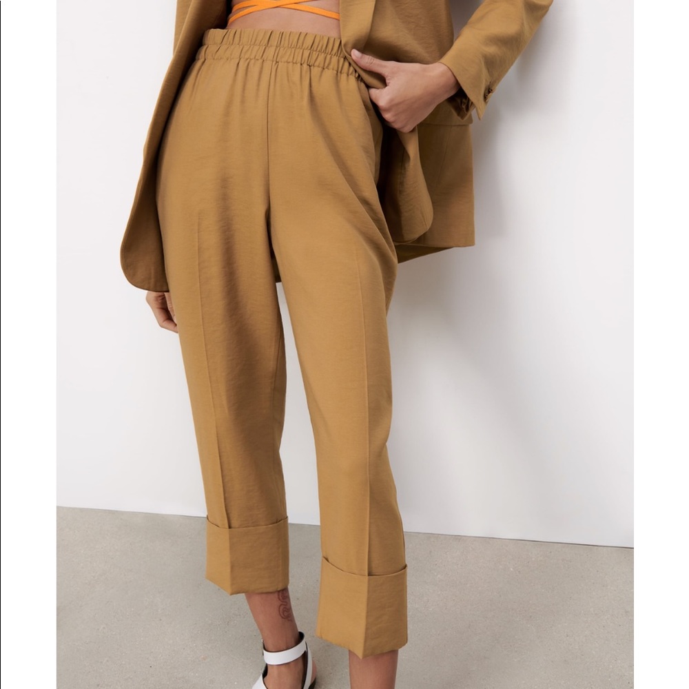 NWT Zara trousers with turn-up hems camel - Picture 3 of 6